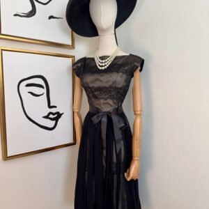1950s Sandra Sage Black Sheer Cocktail Dress