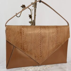 Taupe Snakeskin Envelope Shoulder Bag