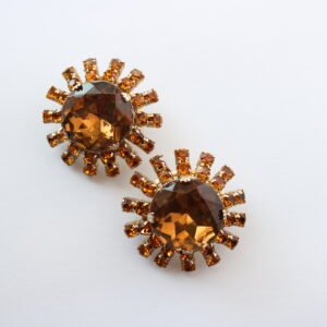 Amber Cut Glass Sunburst Clip-On Earrings