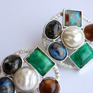 Sarah Coventry Multi-Stone Cabochon Clip-On Earrings