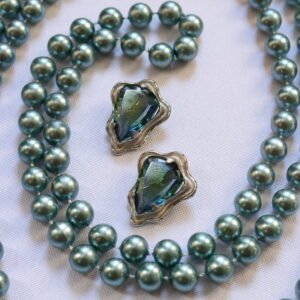 Teal Pearl Necklace & Clip-On Earrings Set