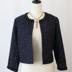 Karl Lagerfeld Paris Navy Tweed Chanel-Inspired Jacket